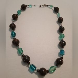 #418.   Natural Stone And Glass Beaded Necklace. 8" Long